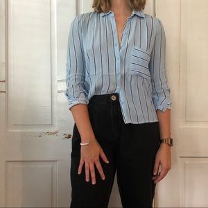 blue pinstripe button down